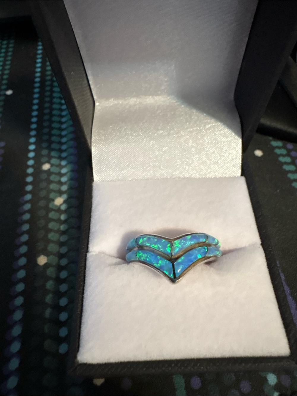 Blue Opal Chevron Inlay Ring - Women Jewelry